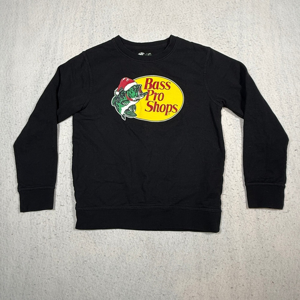 Bass Pro Shops Kids Santa Hat Bass Logo Sweatshirt Black Youth Large Holiday